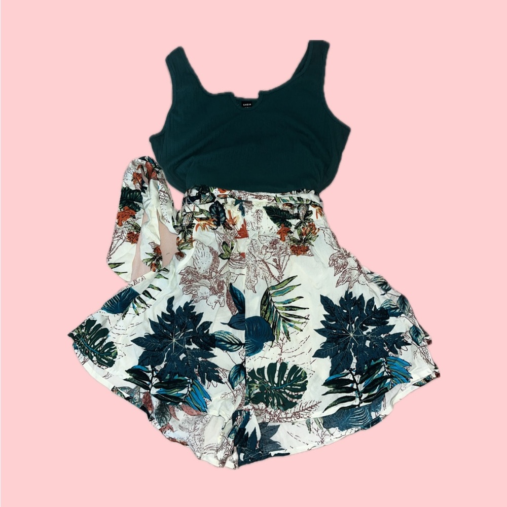 Floral Print Kids Skirt with Teal Top